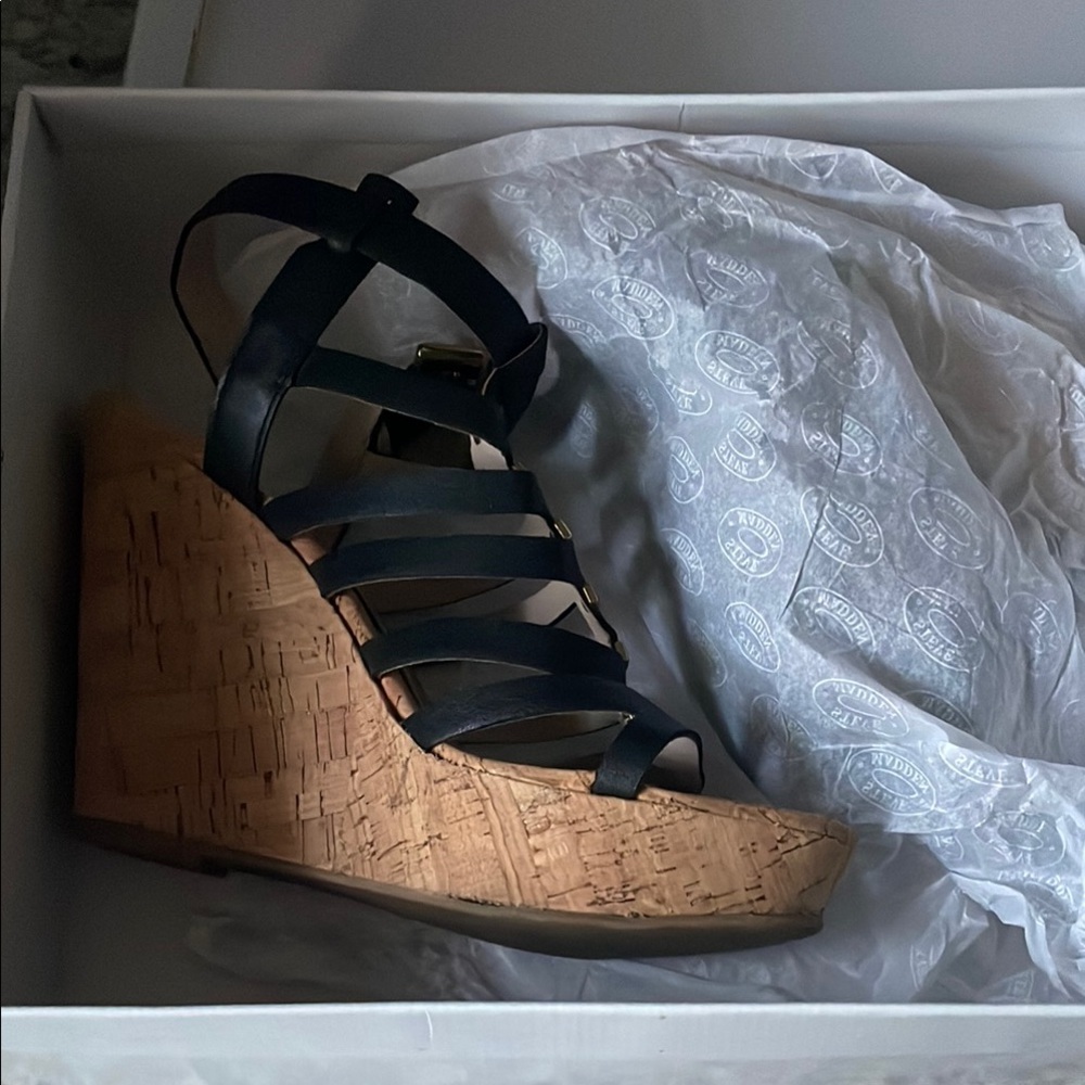 Black Strappy Wedge Sandals